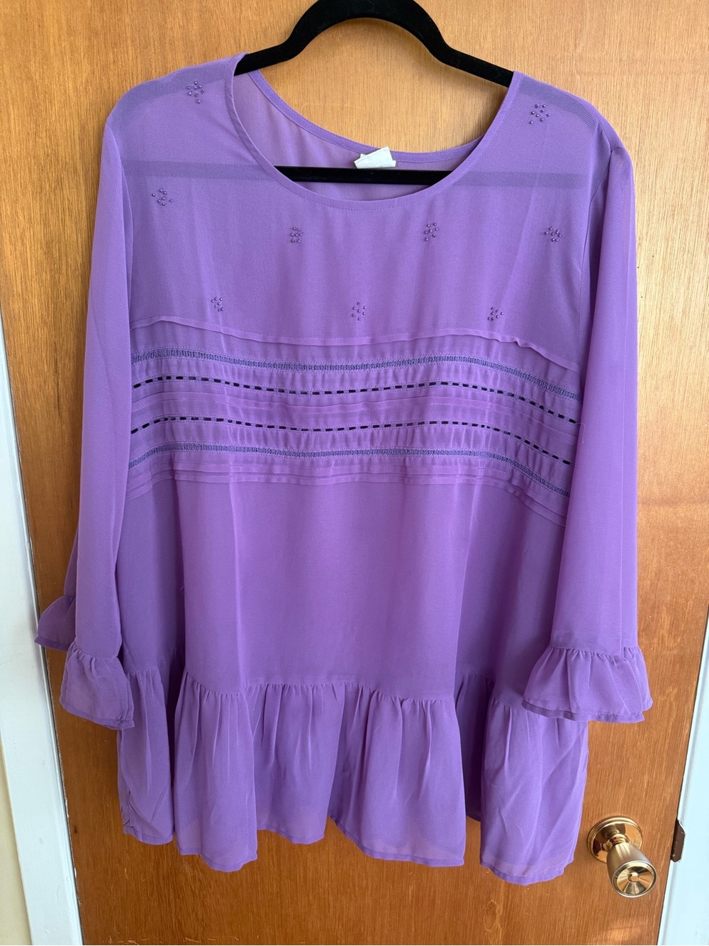 Plus Size Purple Ruffle Hem Blouse